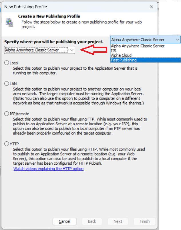 Create IIS publish profile.(Note: older views of this dialog may show this option as a radio button.